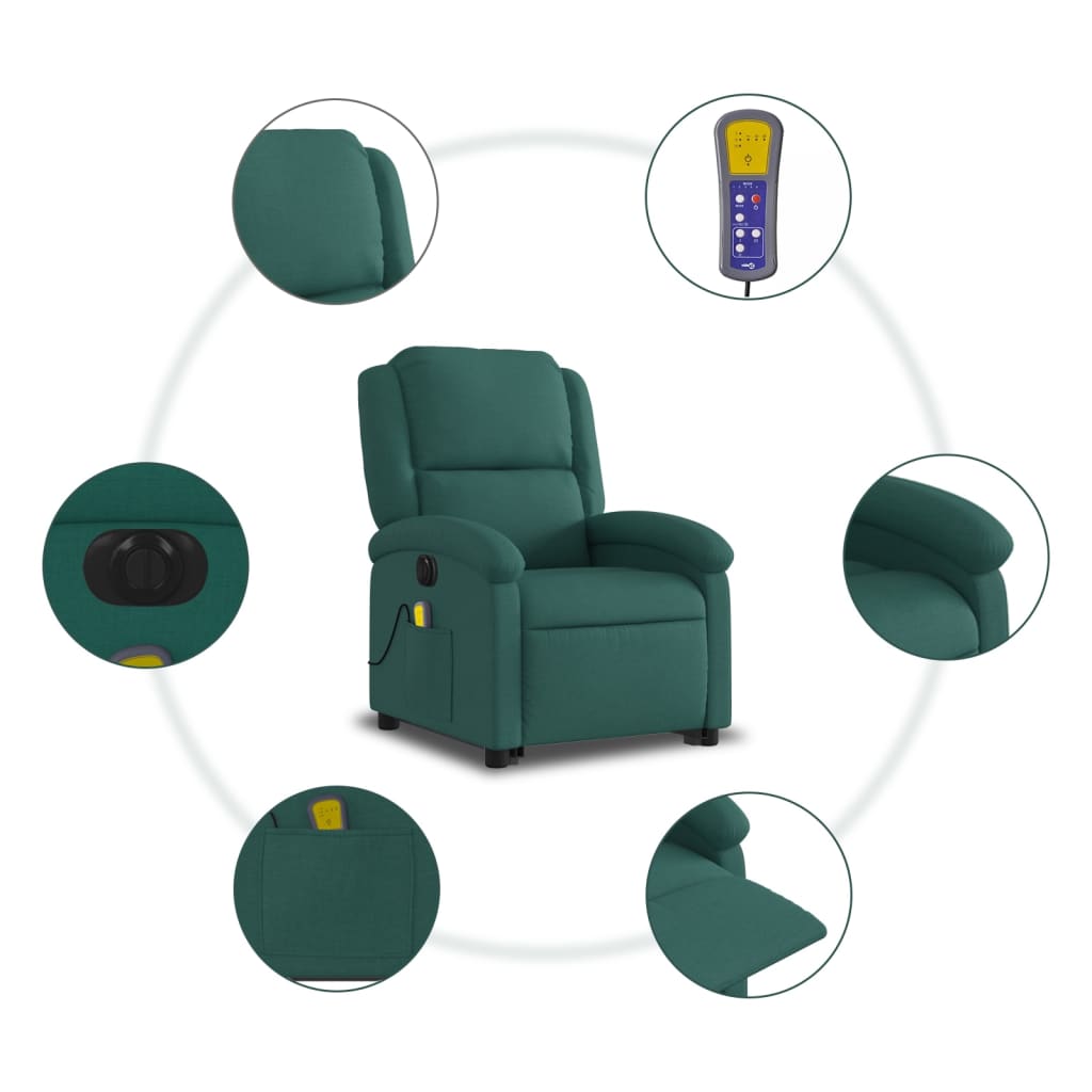 Fauteuil inclinable de massage électrique Vert foncé Tissu Fauteuils vidaXL   