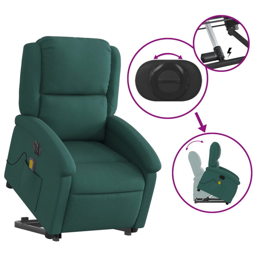 Fauteuil inclinable de massage électrique Vert foncé Tissu Fauteuils vidaXL   