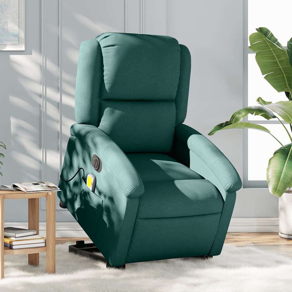 Fauteuil inclinable de massage électrique Vert foncé Tissu Fauteuils vidaXL   