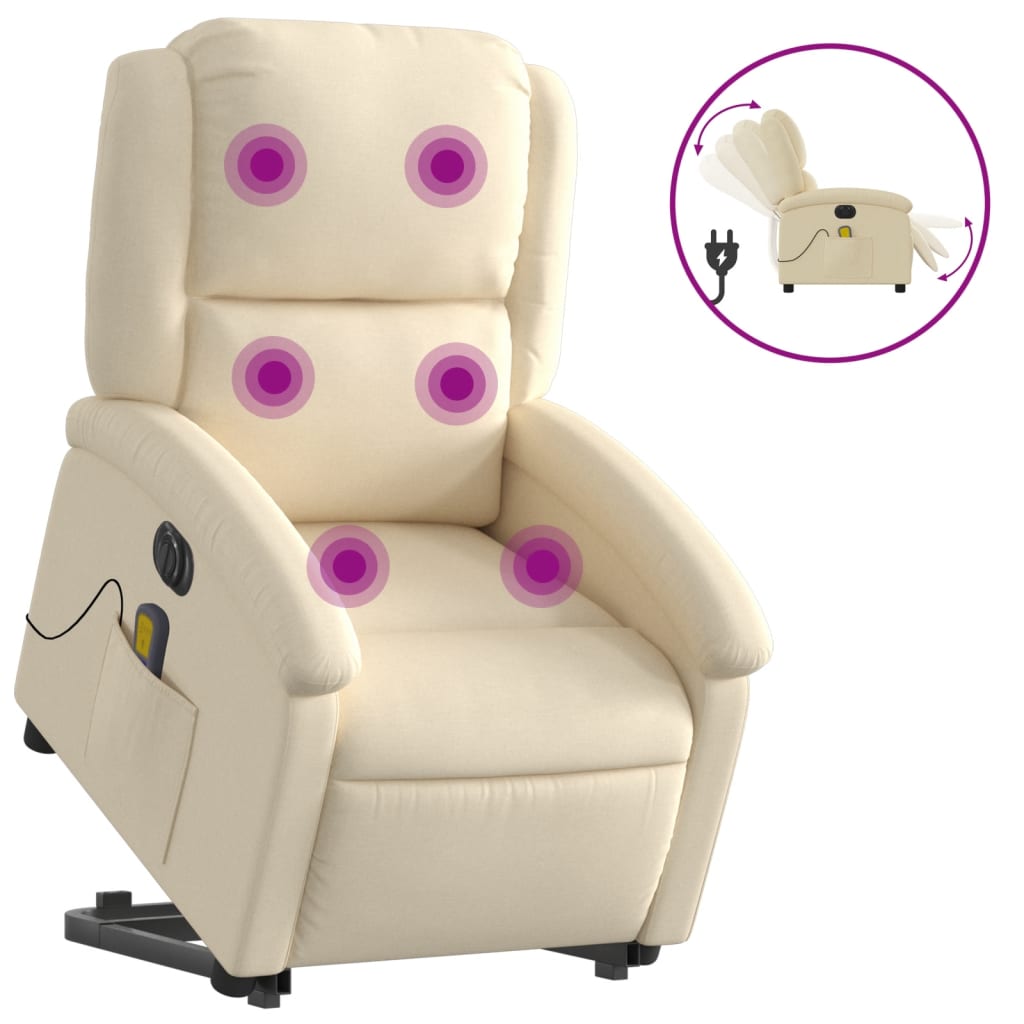 Fauteuil inclinable de massage électrique Crème Tissu Fauteuils vidaXL   