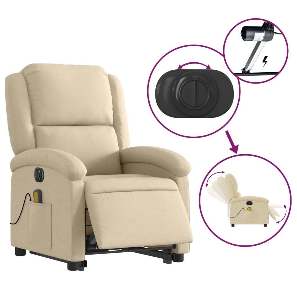 Fauteuil inclinable de massage électrique Crème Tissu Fauteuils vidaXL   