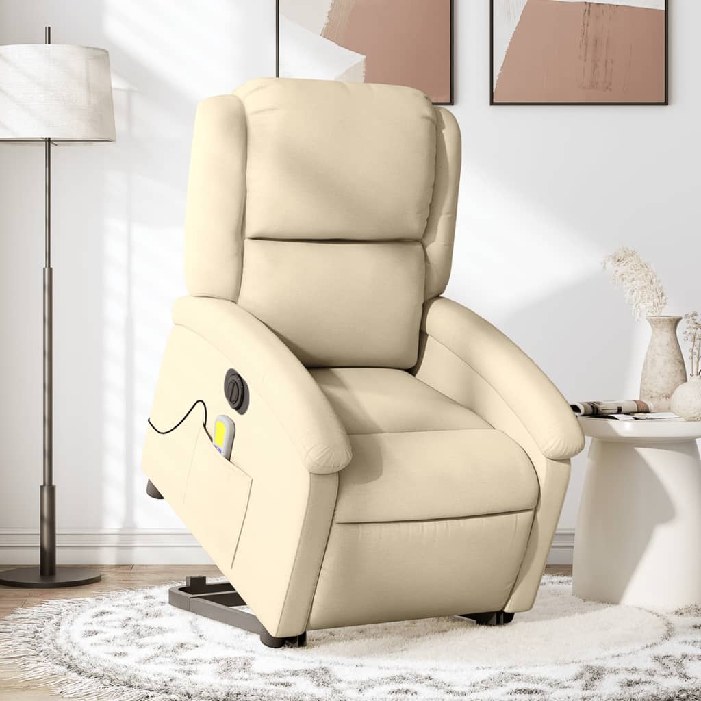 Fauteuil inclinable de massage électrique Crème Tissu Fauteuils vidaXL   