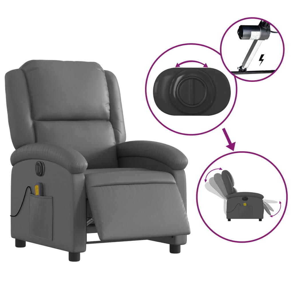 Fauteuil de massage inclinable électrique gris similicuir Fauteuils vidaXL   