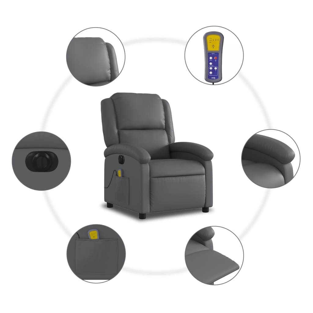 Fauteuil de massage inclinable électrique gris similicuir Fauteuils vidaXL   