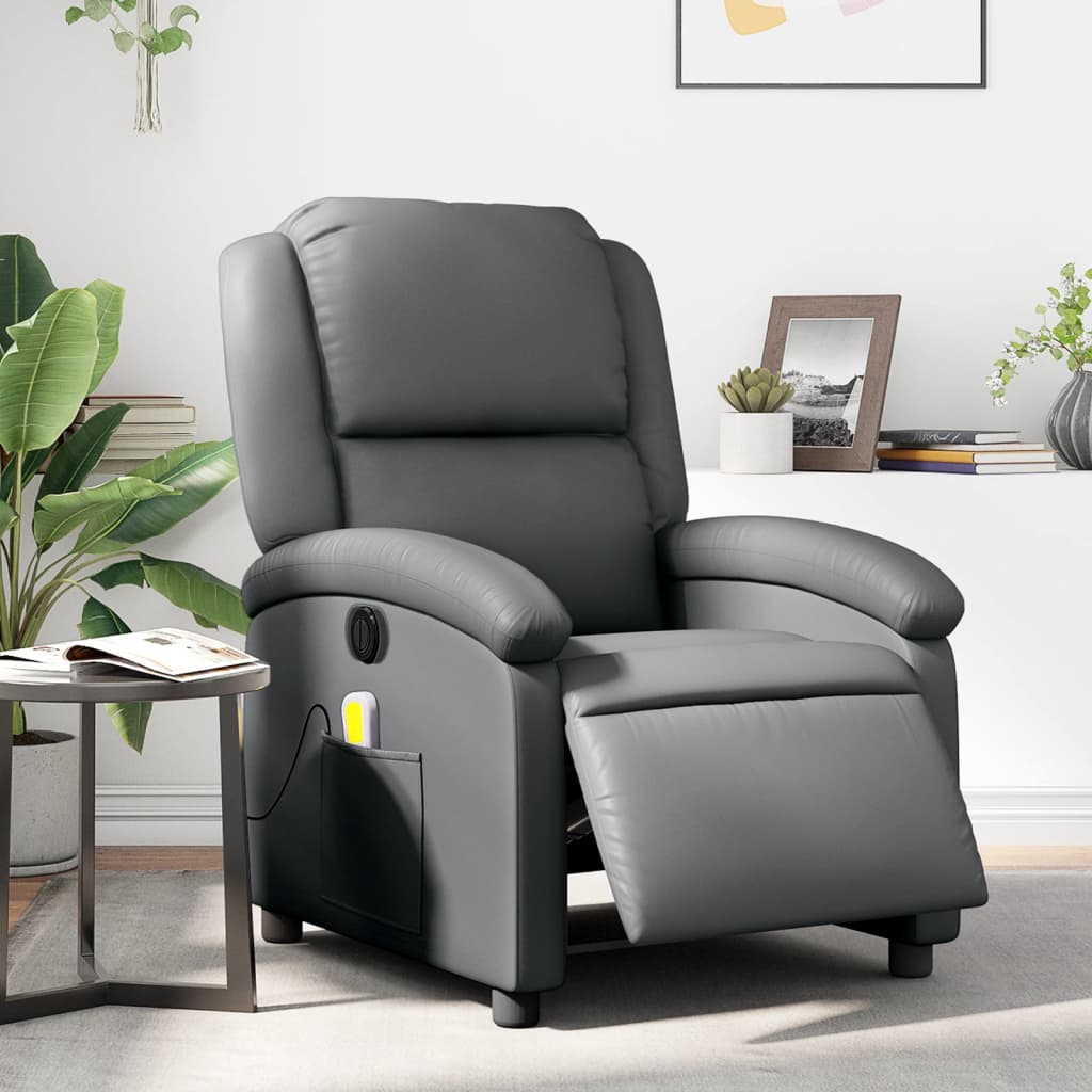 Fauteuil de massage inclinable électrique gris similicuir Fauteuils vidaXL   