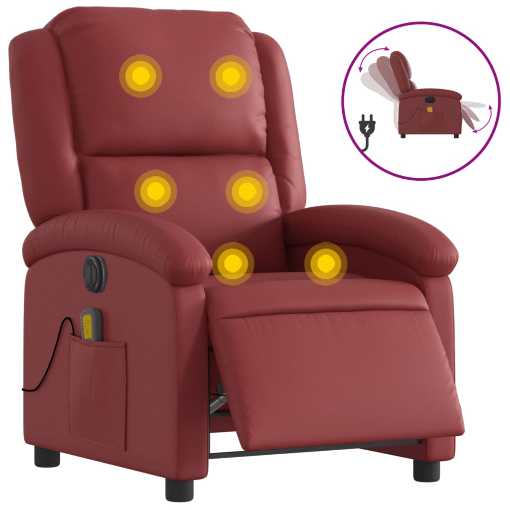 Fauteuil de massage inclinable électrique rouge bordeaux Fauteuils vidaXL   