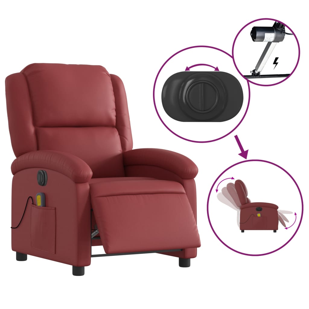 Fauteuil de massage inclinable électrique rouge bordeaux Fauteuils vidaXL   