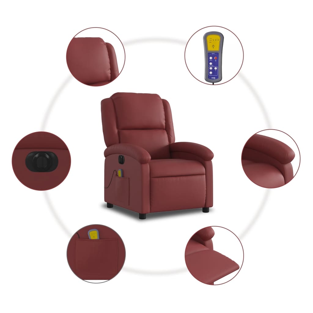 Fauteuil de massage inclinable électrique rouge bordeaux Fauteuils vidaXL   