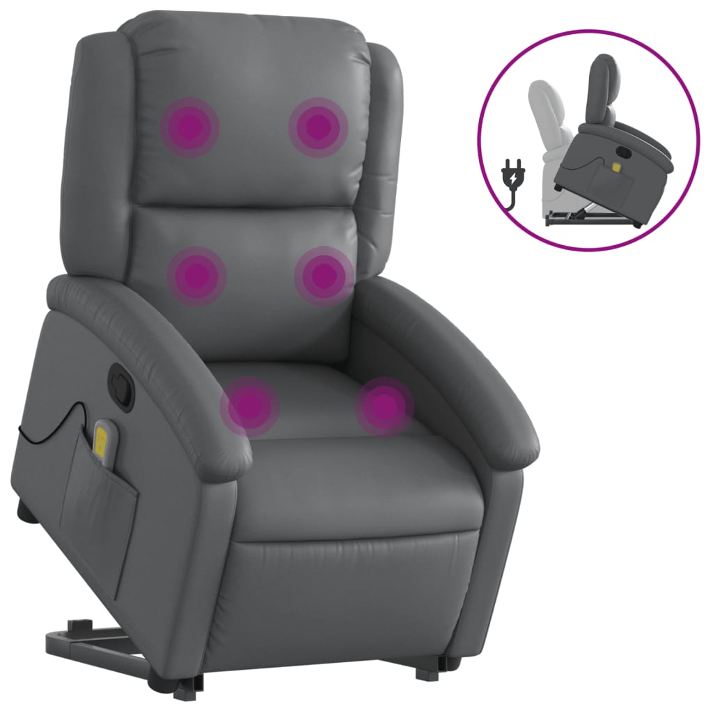 Fauteuil inclinable de massage Gris Similicuir Fauteuils vidaXL   