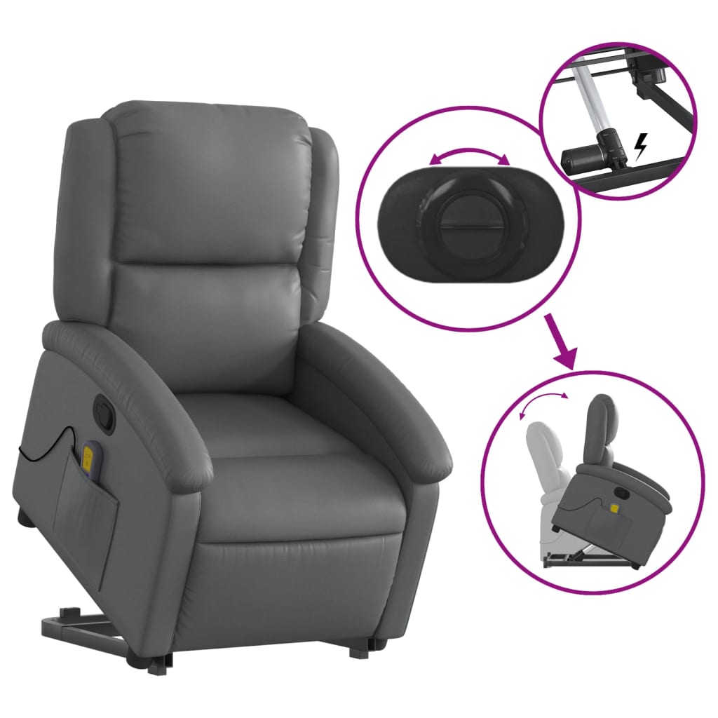 Fauteuil inclinable de massage Gris Similicuir Fauteuils vidaXL   