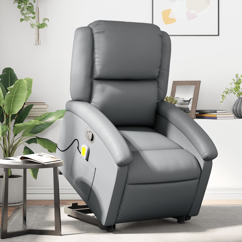 Fauteuil inclinable de massage Gris Similicuir Fauteuils vidaXL   