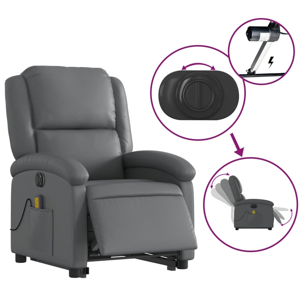 Fauteuil inclinable de massage électrique gris similicuir Fauteuils vidaXL   