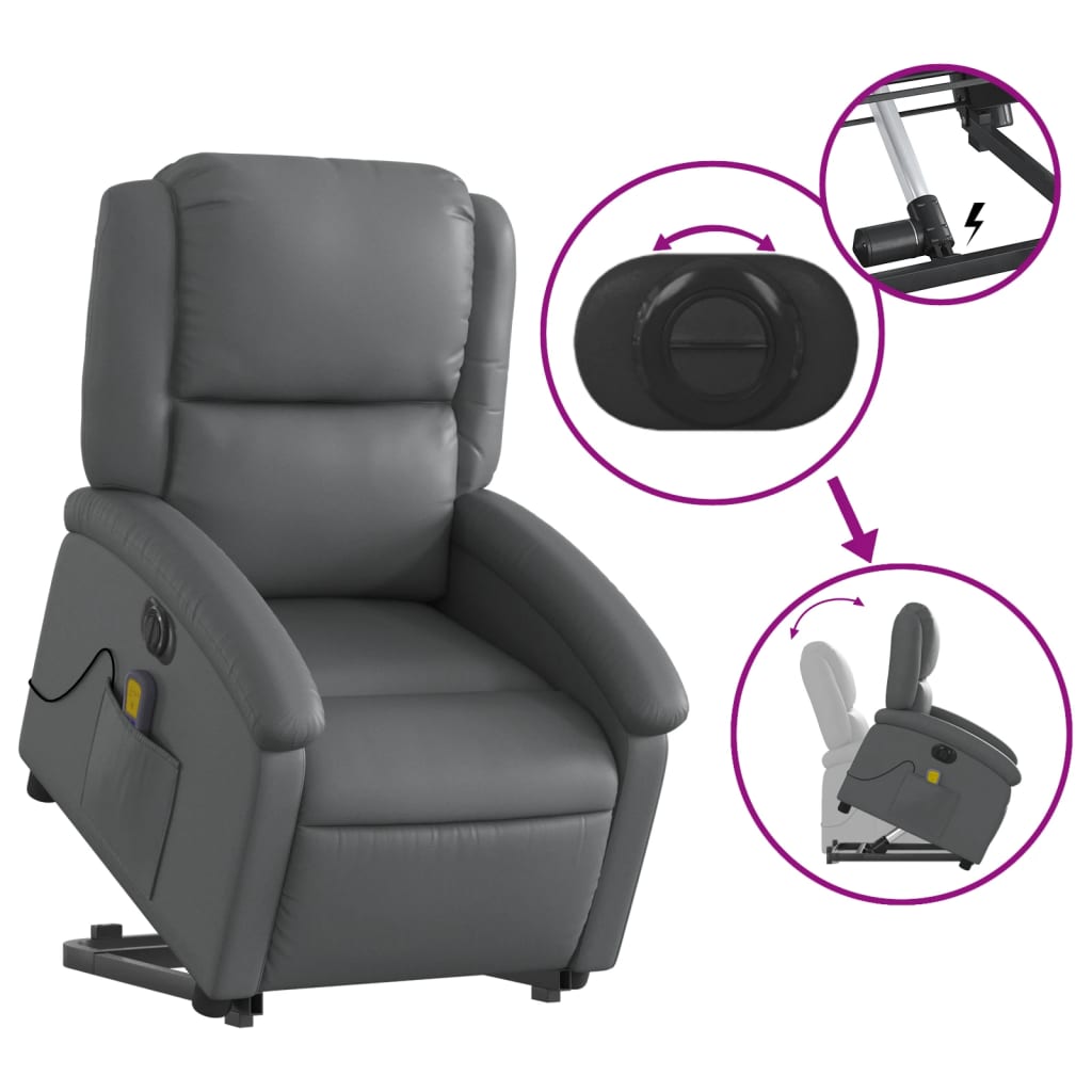 Fauteuil inclinable de massage électrique gris similicuir Fauteuils vidaXL   