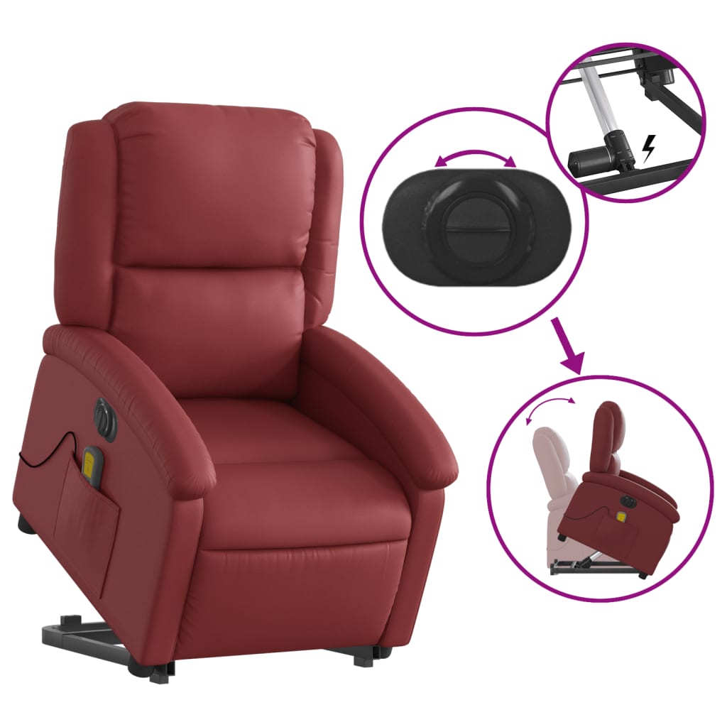 Fauteuil inclinable de massage électrique rouge bordeaux Fauteuils vidaXL   