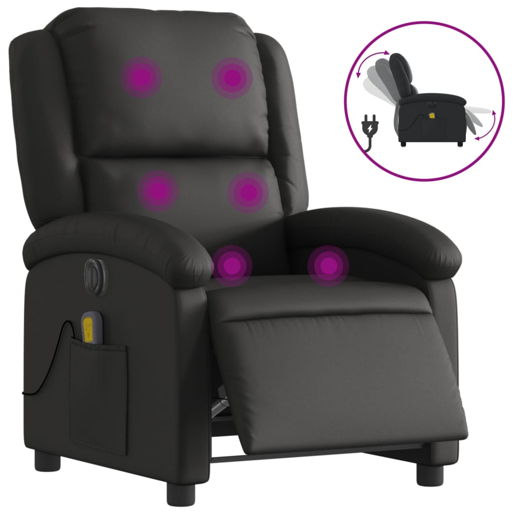 Fauteuil de massage inclinable électrique noir cuir véritable Fauteuils vidaXL   