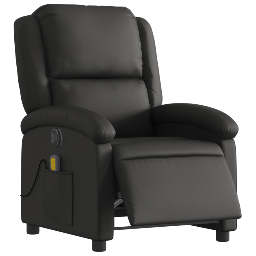 Fauteuil de massage inclinable électrique noir cuir véritable Fauteuils vidaXL   