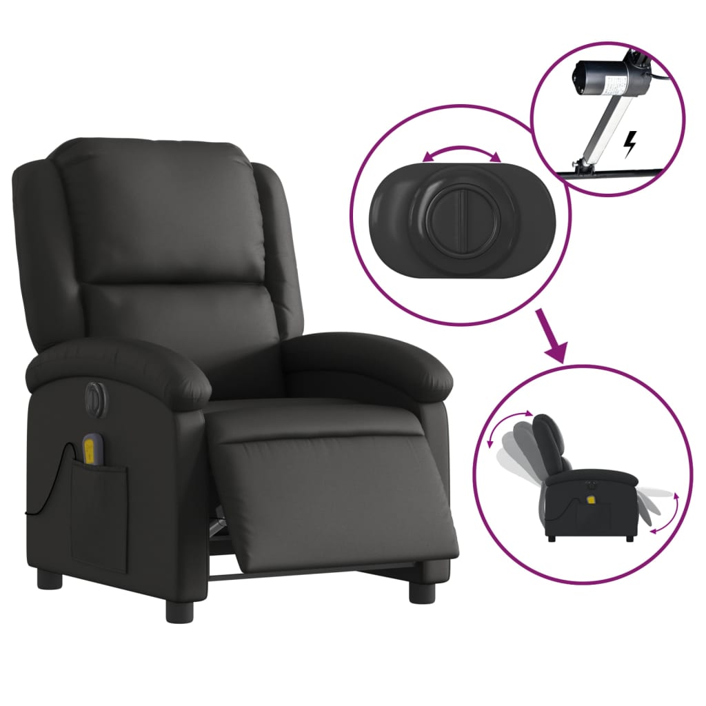 Fauteuil de massage inclinable électrique noir cuir véritable Fauteuils vidaXL   