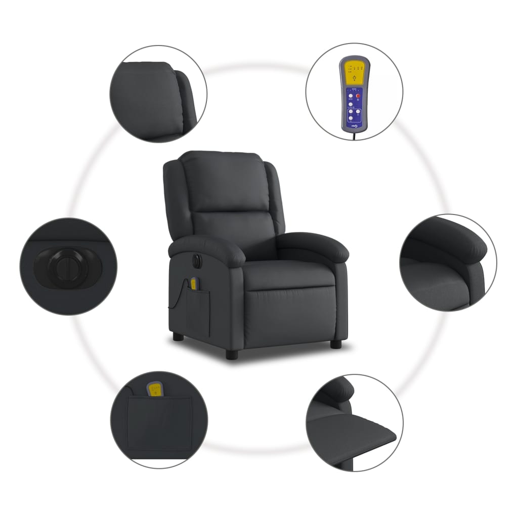 Fauteuil de massage inclinable électrique noir cuir véritable Fauteuils vidaXL   