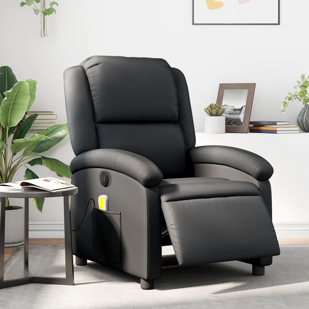 Fauteuil de massage inclinable électrique noir cuir véritable Fauteuils vidaXL   