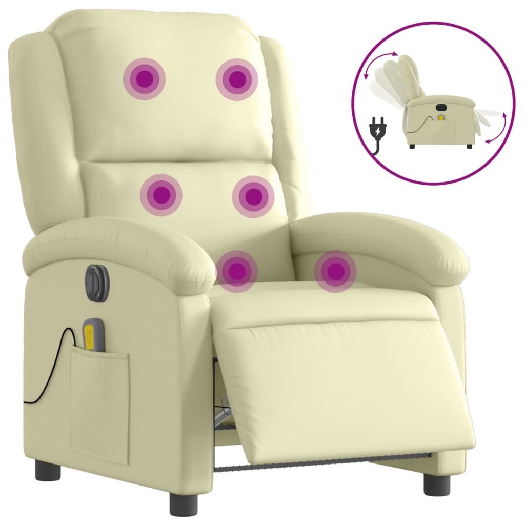 Fauteuil de massage inclinable électrique crème cuir véritable Fauteuils vidaXL   