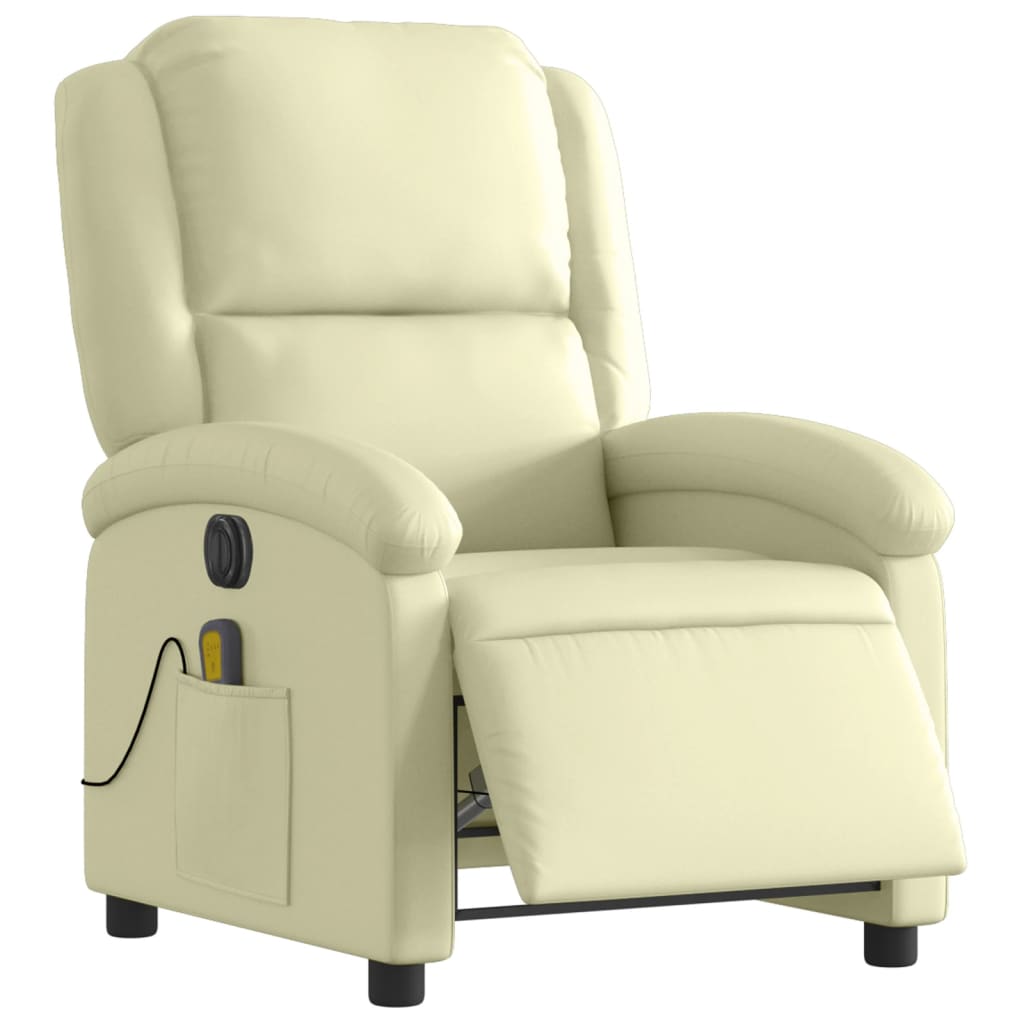 Fauteuil de massage inclinable électrique crème cuir véritable Fauteuils vidaXL   