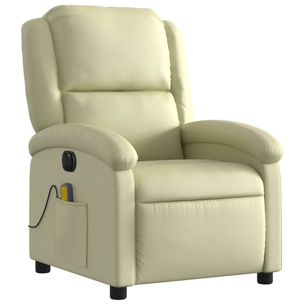 Fauteuil de massage inclinable électrique crème cuir véritable Fauteuils vidaXL   