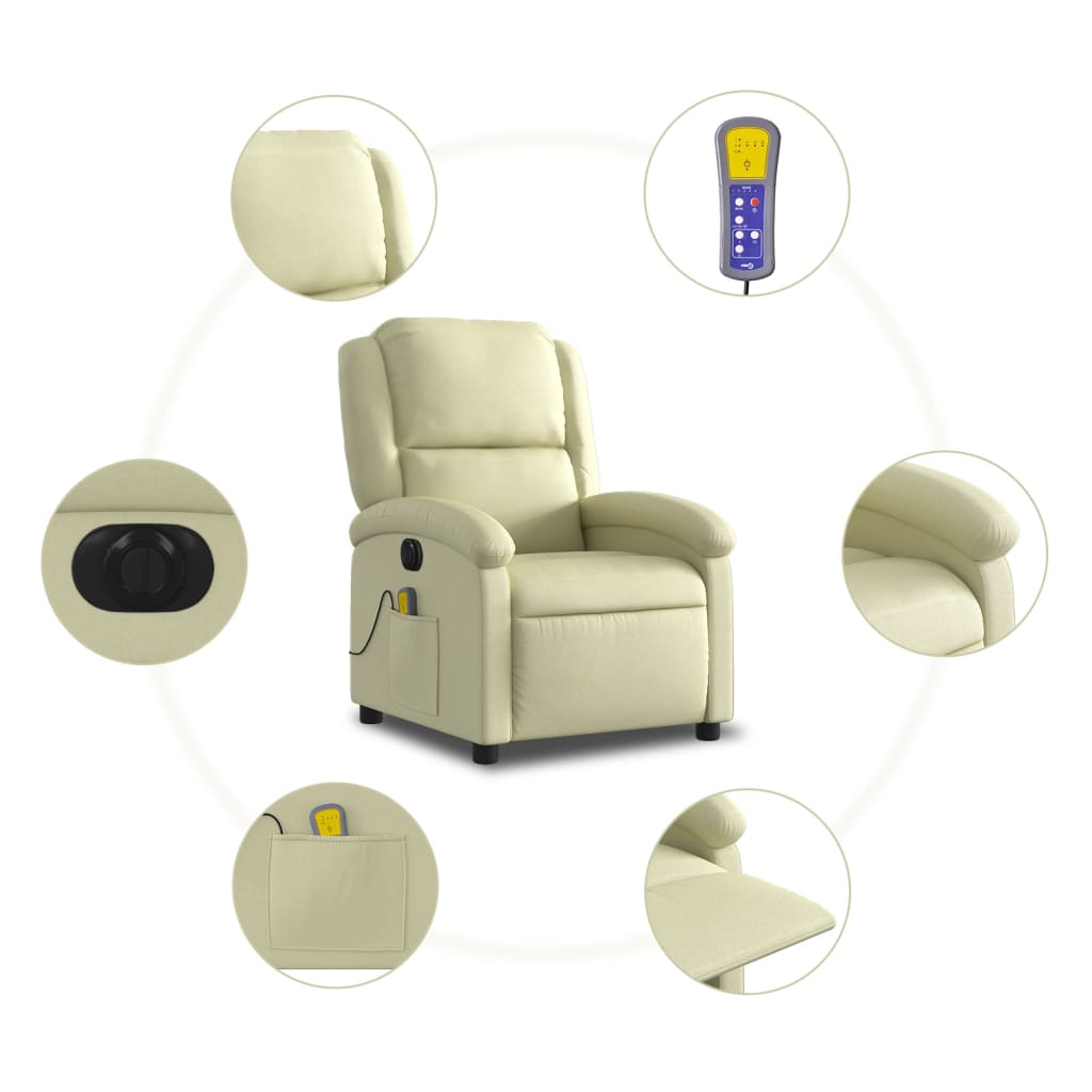 Fauteuil de massage inclinable électrique crème cuir véritable Fauteuils vidaXL   