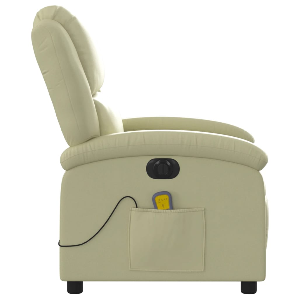 Fauteuil de massage inclinable électrique crème cuir véritable Fauteuils vidaXL   