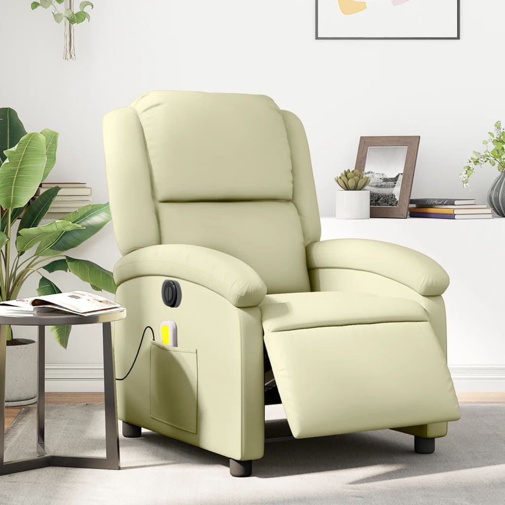 Fauteuil de massage inclinable électrique crème cuir véritable Fauteuils vidaXL   