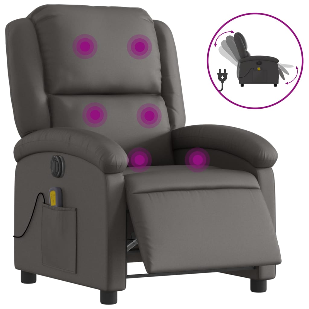 Fauteuil de massage inclinable électrique gris cuir véritable Fauteuils vidaXL   