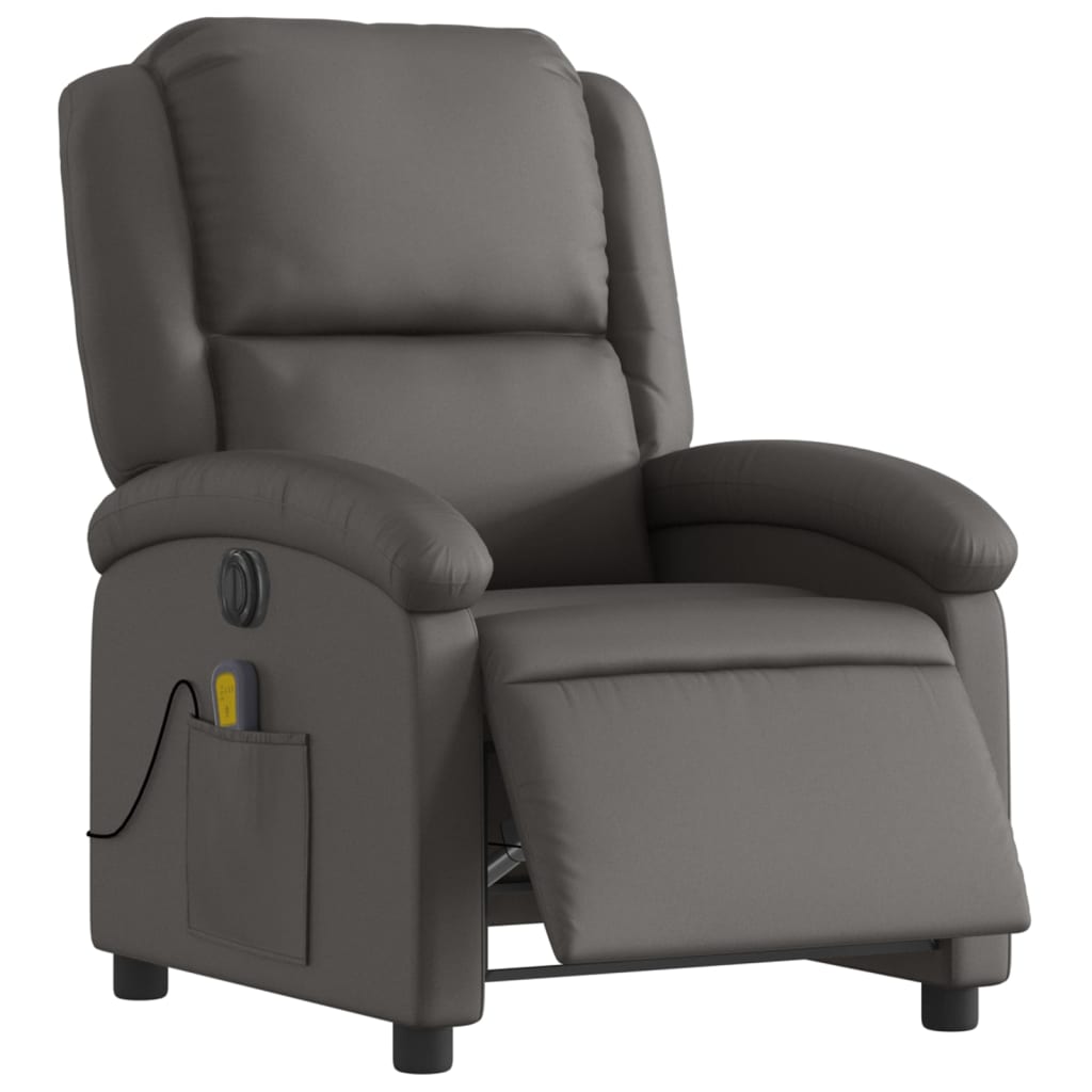 Fauteuil de massage inclinable électrique gris cuir véritable Fauteuils vidaXL   