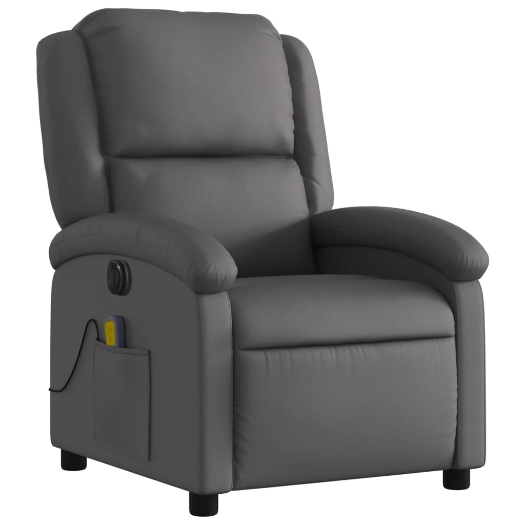 Fauteuil de massage inclinable électrique gris cuir véritable Fauteuils vidaXL   