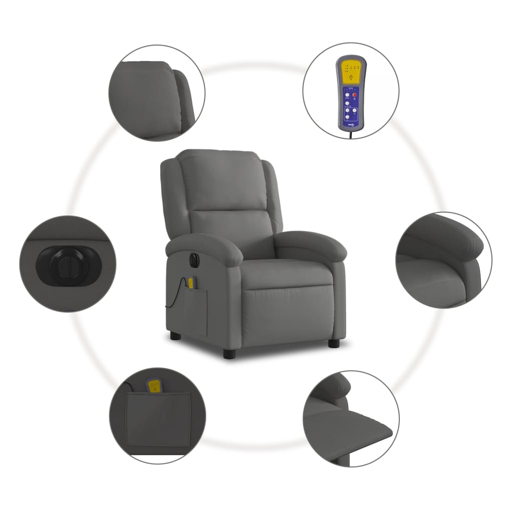 Fauteuil de massage inclinable électrique gris cuir véritable Fauteuils vidaXL   