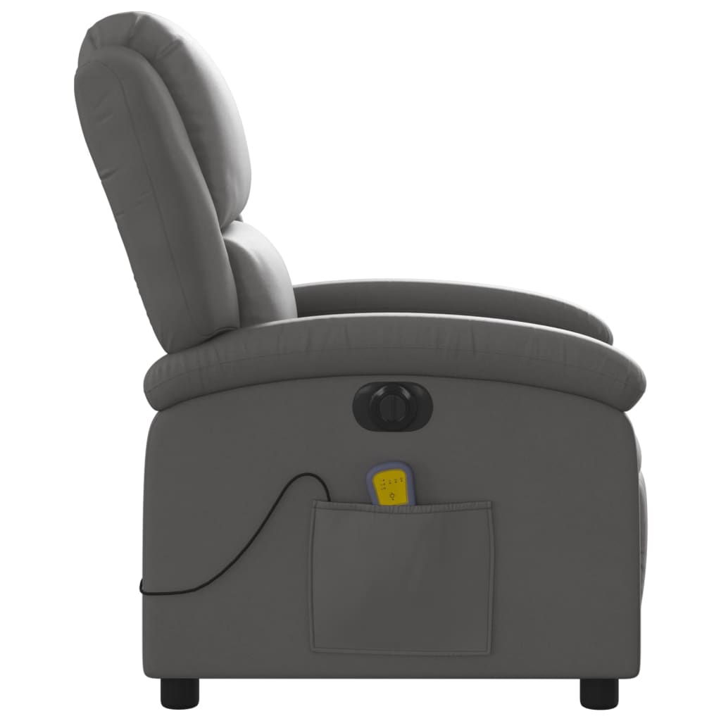 Fauteuil de massage inclinable électrique gris cuir véritable Fauteuils vidaXL   