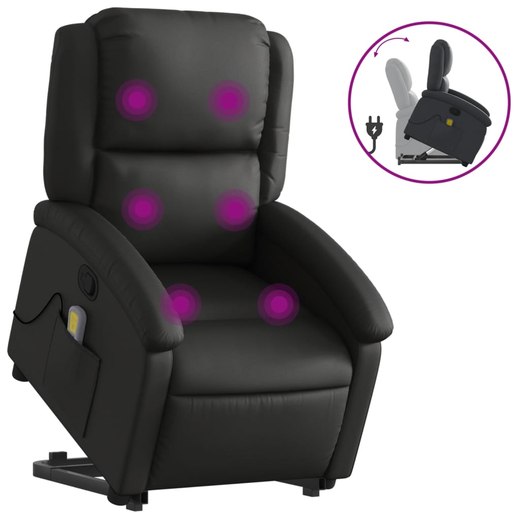 Fauteuil inclinable de massage noir cuir véritable Fauteuils vidaXL   