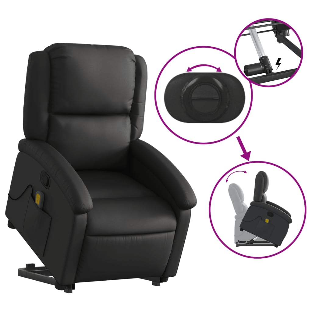 Fauteuil inclinable de massage noir cuir véritable Fauteuils vidaXL   