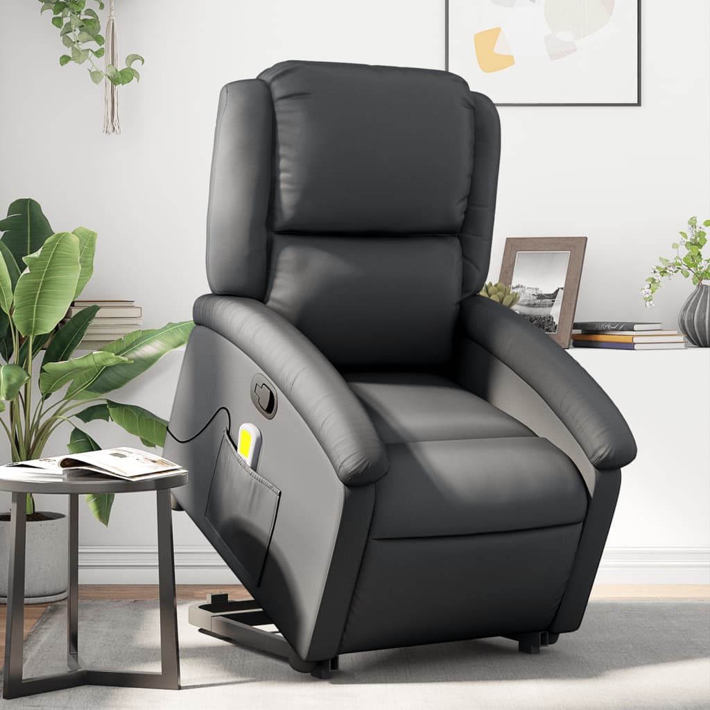 Fauteuil inclinable de massage noir cuir véritable Fauteuils vidaXL   