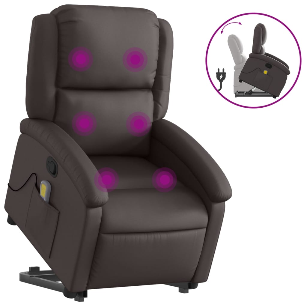 Fauteuil inclinable de massage marron foncé cuir véritable Fauteuils vidaXL   