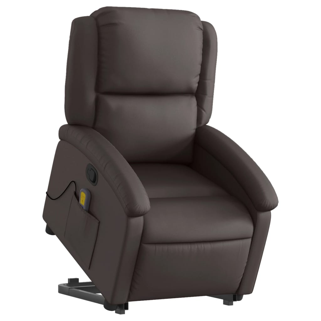 Fauteuil inclinable de massage marron foncé cuir véritable Fauteuils vidaXL   