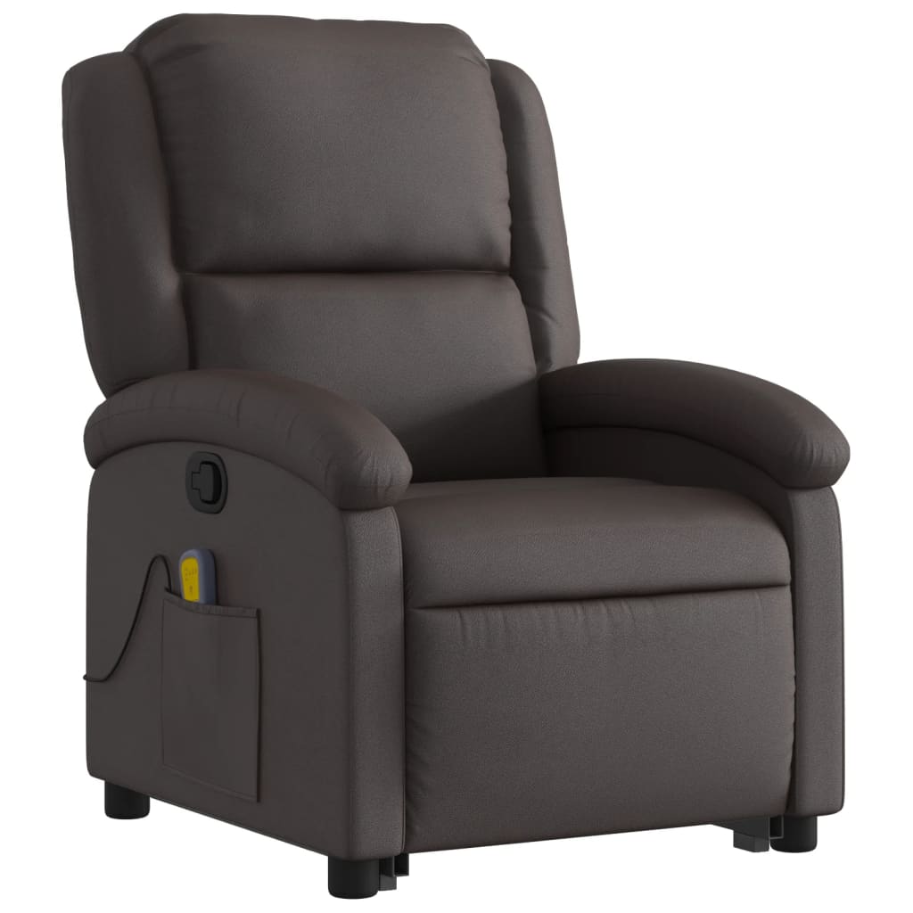 Fauteuil inclinable de massage marron foncé cuir véritable Fauteuils vidaXL   