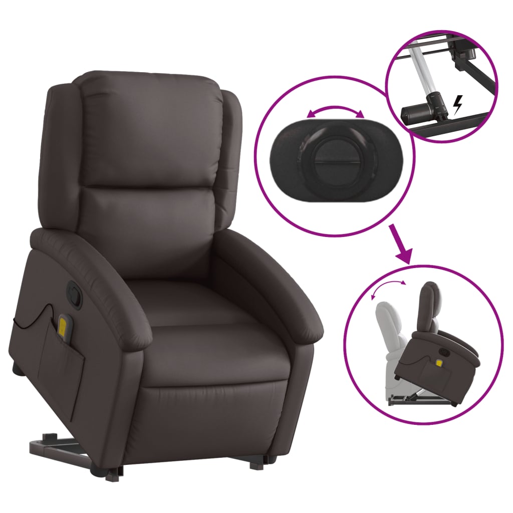 Fauteuil inclinable de massage marron foncé cuir véritable Fauteuils vidaXL   