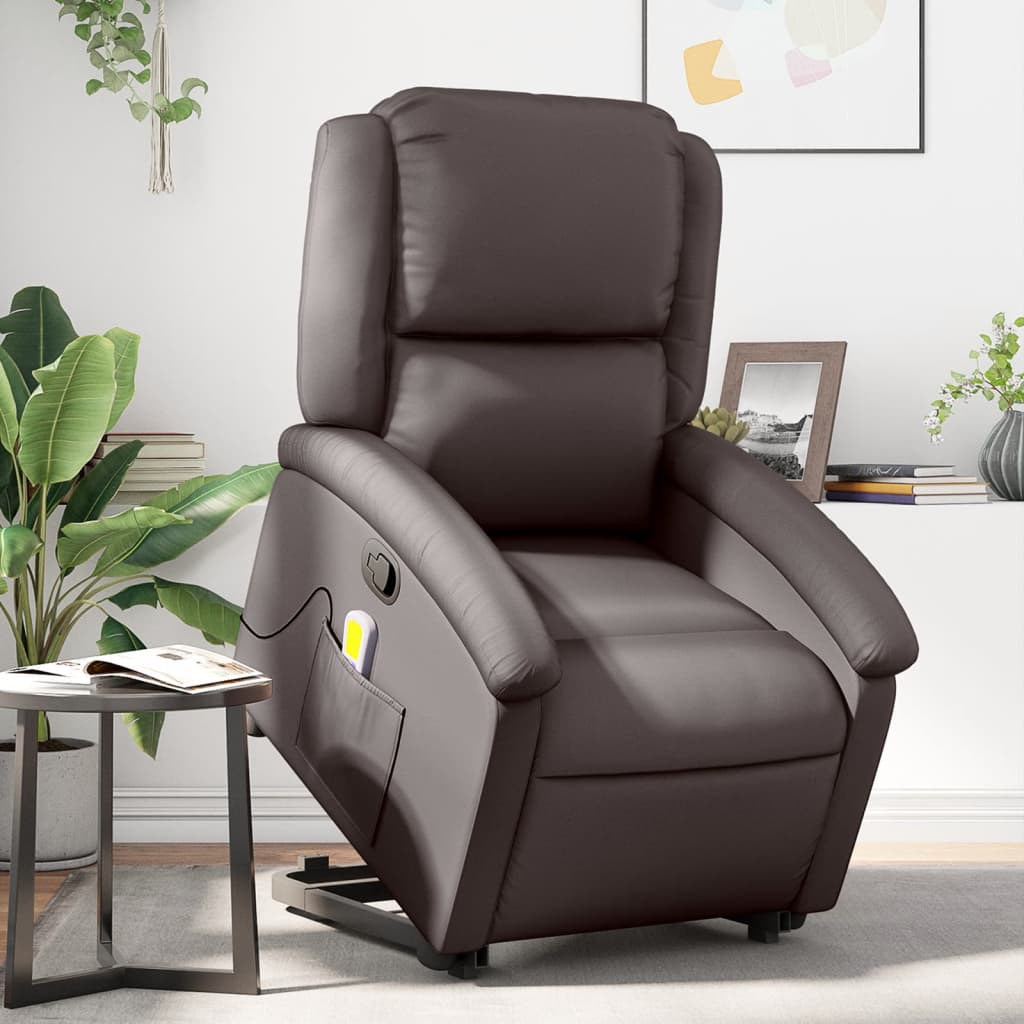 Fauteuil inclinable de massage marron foncé cuir véritable Fauteuils vidaXL   