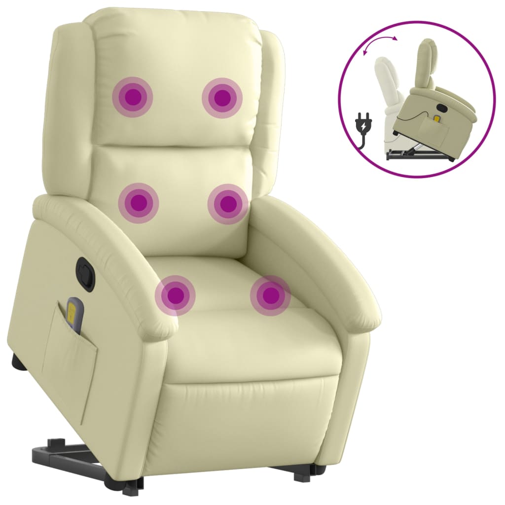 Fauteuil inclinable de massage crème cuir véritable Fauteuils vidaXL   