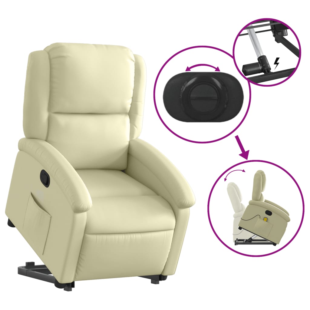 Fauteuil inclinable de massage crème cuir véritable Fauteuils vidaXL   