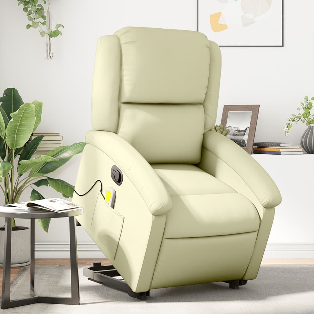 Fauteuil inclinable de massage crème cuir véritable Fauteuils vidaXL   