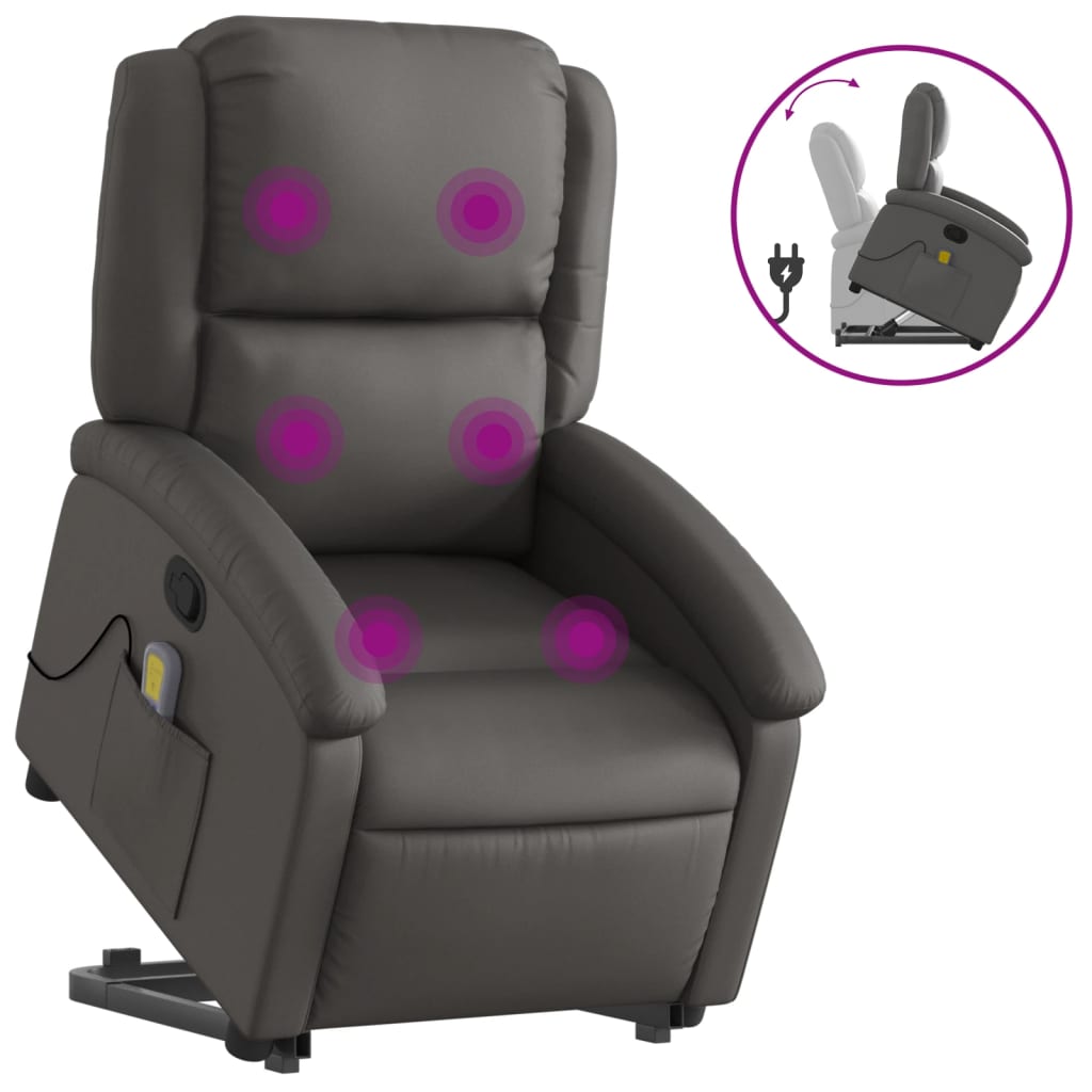 Fauteuil inclinable de massage gris cuir véritable Fauteuils vidaXL   