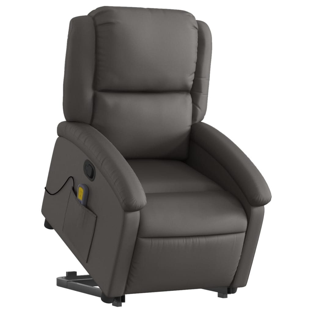 Fauteuil inclinable de massage gris cuir véritable Fauteuils vidaXL   