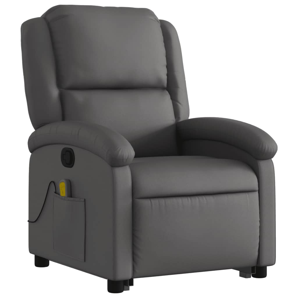 Fauteuil inclinable de massage gris cuir véritable Fauteuils vidaXL   