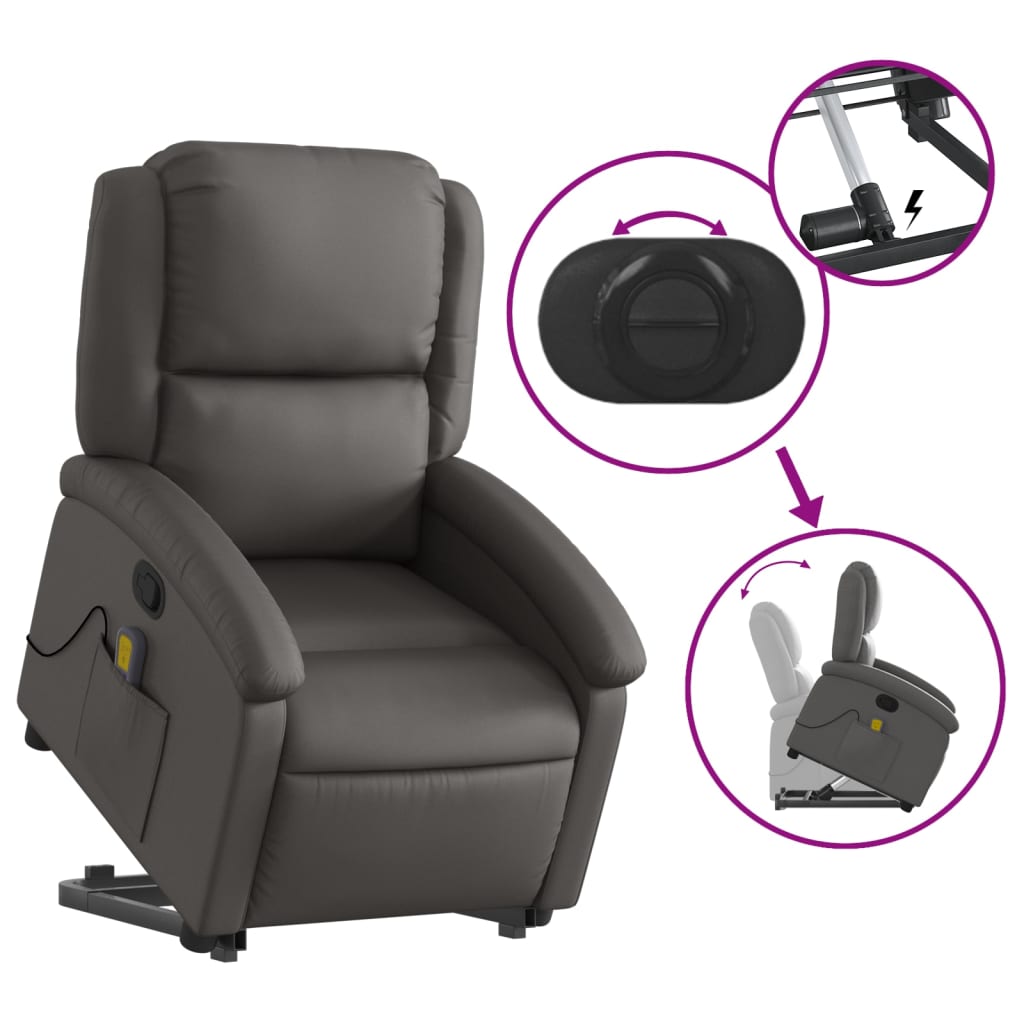 Fauteuil inclinable de massage gris cuir véritable Fauteuils vidaXL   