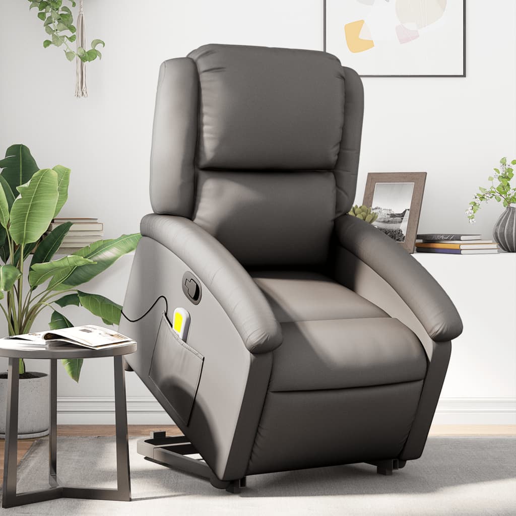 Fauteuil inclinable de massage gris cuir véritable Fauteuils vidaXL   